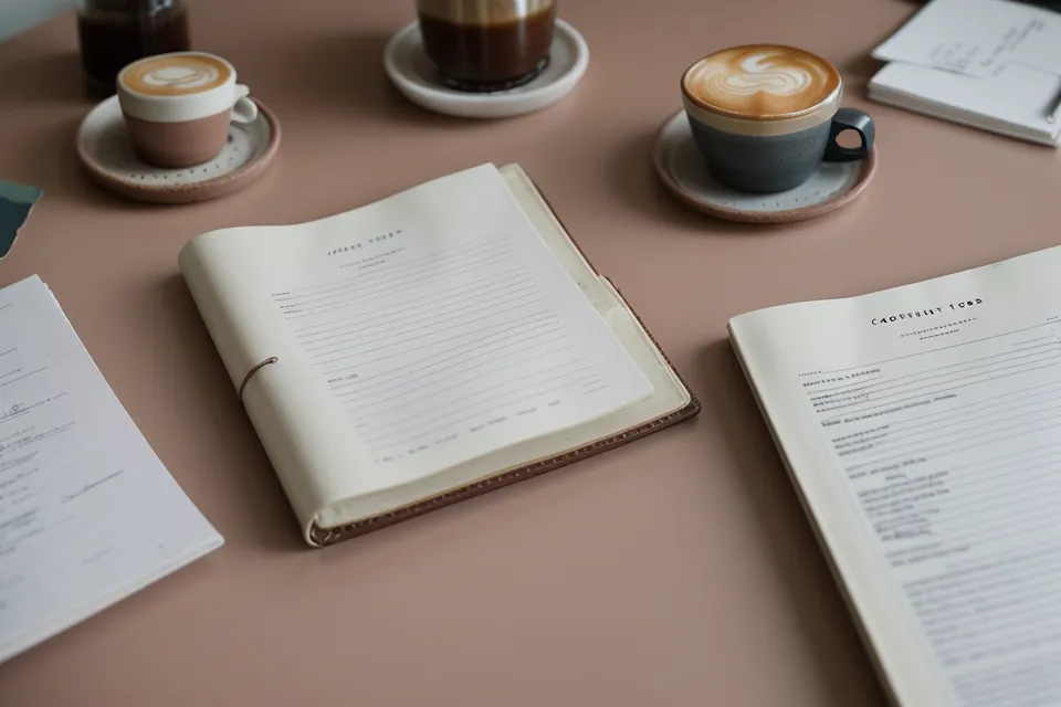 Un CV imprimé couvert de ratures au stylo rouge à côté d'une paire de ciseaux, travail de simplification avant l'entretien d'embauche